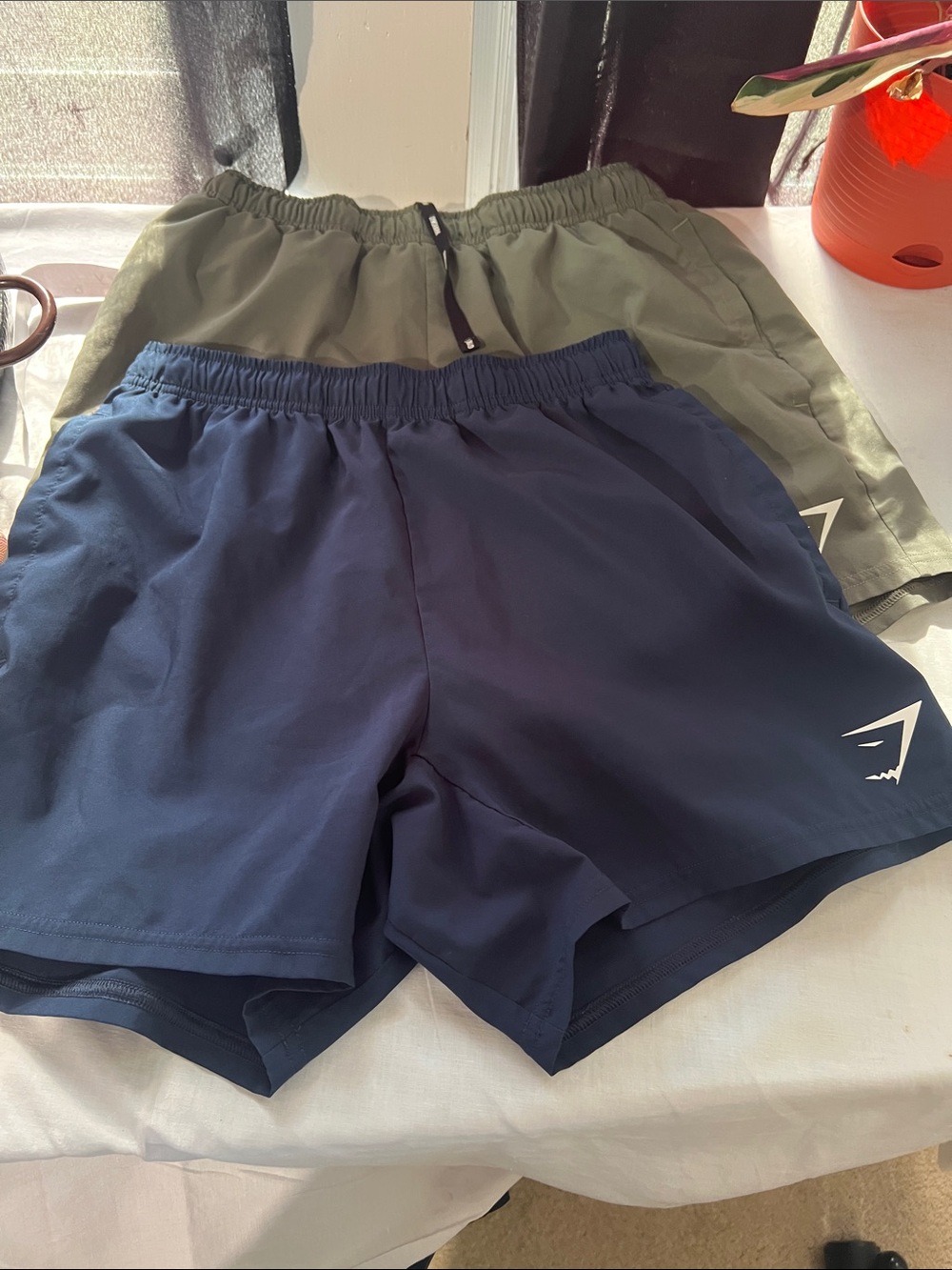 Gym Shorts for Men - Navy and Olive Elastic Waist. Bundle